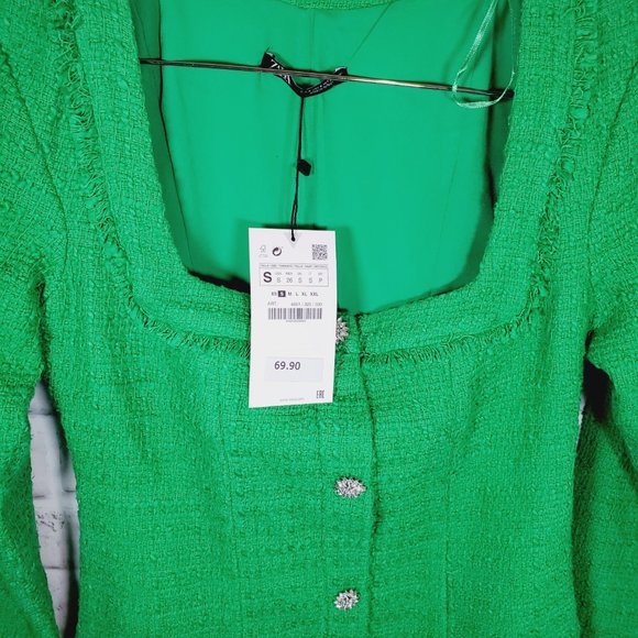 ZARA NEW WOMAN TEXTURED WEAVE DRESS GREEN REF: 4661/325 SMALL - Picture 3 of 5